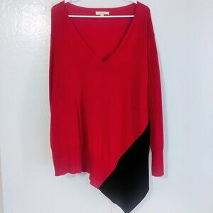 Peyton Primrose Red Black Colorblock Asymmetrical V Neck Top 2X